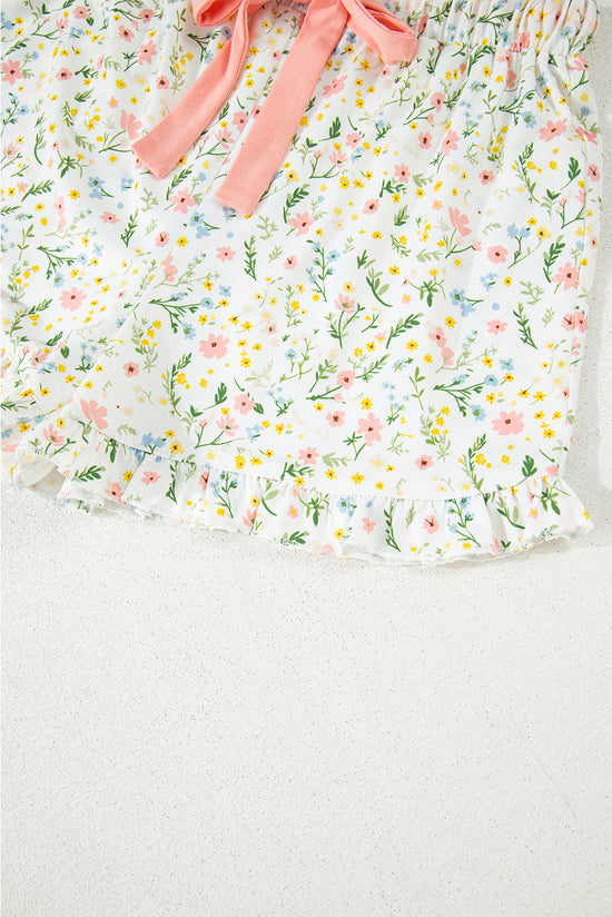 Floral Print Contrast Pipping Short Pajamas Set