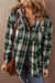 Chaqueta con capucha de bolsillo para el pecho de estampado a cuadros de color verde