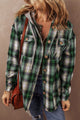 Chaqueta con capucha de bolsillo para el pecho de estampado a cuadros de color verde