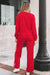 Fiery Red Varsity Striped Detail Crewneck Pullover Elastic Sweatpants 2pcs Outfit