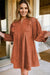 Cinnamon Bracelet Sleeve Split Neck Scallop Detail Pleated Corduroy Mini Dress