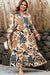 Robe longue droite imprimée abstraite de grande taille à col contrasté et col fendu de grande taille blanche