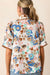 Multicolor Floral Print Ricrac Trim Compolada Putfled Short Sleeve