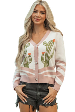 Cardigan con maglione anteriore abbottonato di cactus al deserto di albicocche