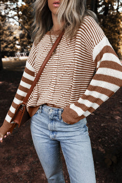 Stripe a strisce marrone geometrica a goccia testurizzata maglione