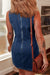 Vestido corto con cremallera con cremallera azul sin mangas sucia