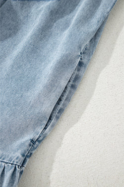 Beau Blue Bowknot Neck sin mangas con volantes Vestido de chambray