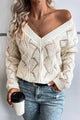 Mint Green Hollow Out Knit V Neck Drop Sweater