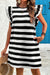 Vestido de tiro de cuello redondo de manga de flutador de rayas negras
