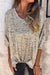 Camiseta de ajuste suelto con cuello con estampado de leopardo gris