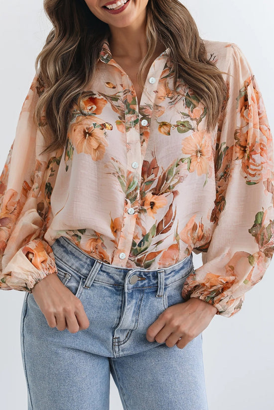 Camisa ligera con mangas abullonadas y estampado floral naranja
