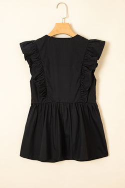 Contrasto nero ricrac rivestimento a v rotto a v collo in peplo