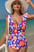 Tastro a volant blu floreale V Nervo Lace-Up Back Tummy Control Swimsuit One Piece