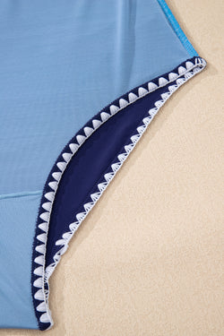 Beau blue ric rac trim ha contrastato patchwork contrastante costume da bagno