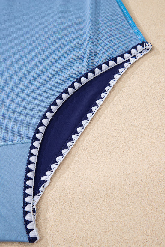 Beau blue ric rac trim ha contrastato patchwork contrastante costume da bagno
