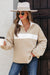 Parchment Fleece Colorblock Patchwork Zipped Neck Pullover Sweatshirt