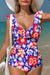 Tastro a volant blu floreale V Nervo Lace-Up Back Tummy Control Swimsuit One Piece