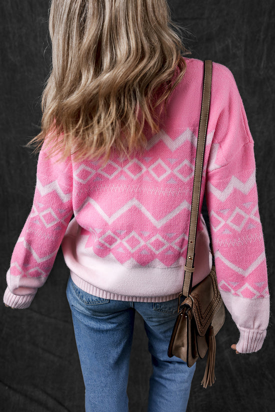 Maglione di spalla geometrica azteca occidentale rosa