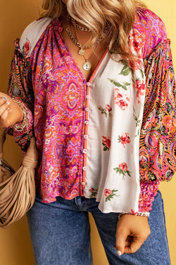 Cuppa abbottonata con patchwork floreale multicolore rosa