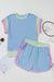 Set corto da 2 pezzi con maniche ad aletta girocollo in maglia a contrasto con cordoncino blu Beau