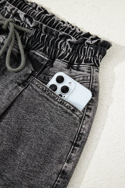 Pantalones cortos de mezclilla de alta cintura con cordón de alta altura con bolsillos