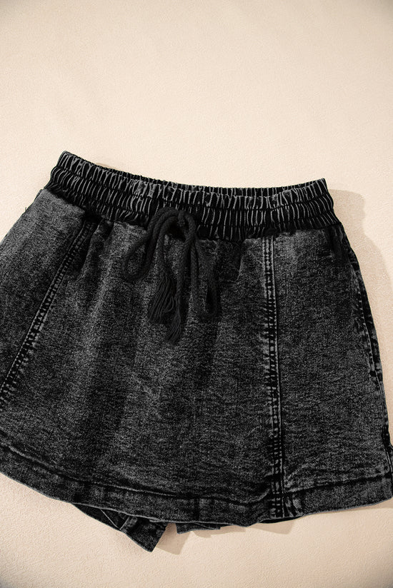 Pantalones cortos de mezclilla de cintura alta en cordón negro