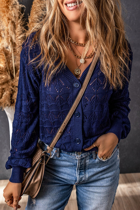 Cardigan all'uncinetto anteriore abbottonato leggero marrone