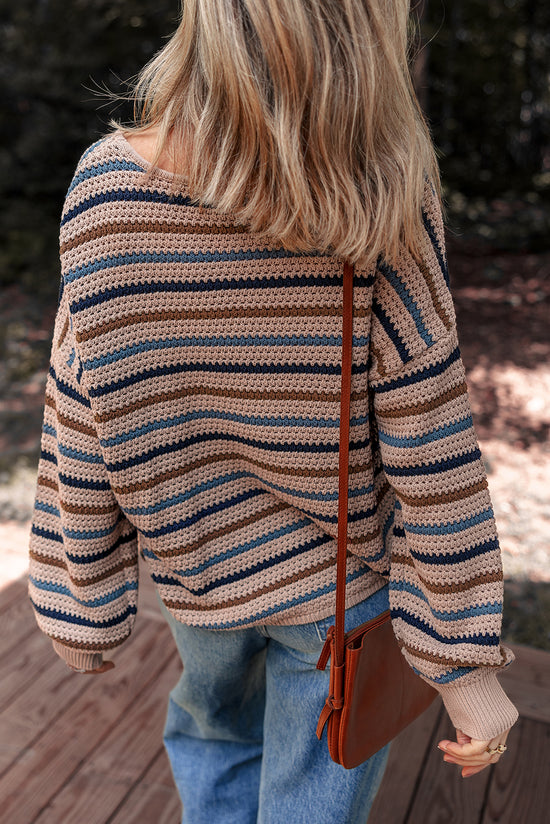 Maglione al collo rotondo a goccia a goccia a strisce multicolore