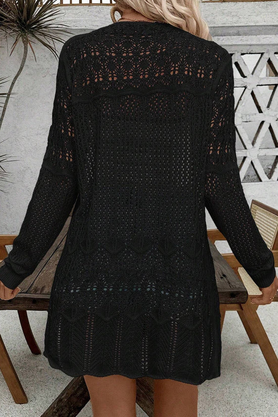Crochet nero vuoto Open Open Front Cardigan