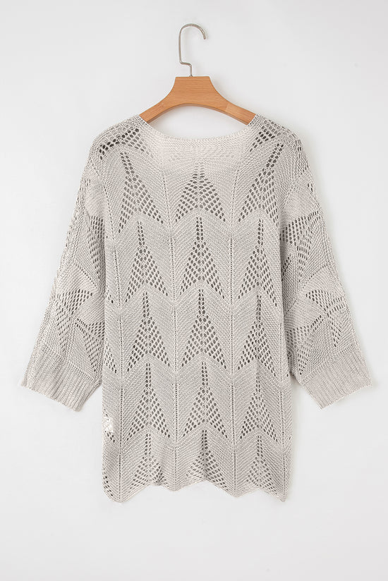 Pergaminho hollow out malha 7/8 suéter casual