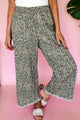 Brown Leopard Print Raw Hem Elastic Waist Loose Pull On Jeans
