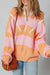 Orange Stripe Colorblock Half Zip Oversize Sweater