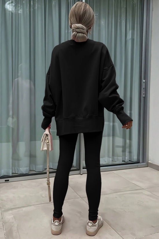 Ensemble 2 pièces de sweat-shirt fendu surdimensionné de couleur unie Green Bay avec leggings côtelés