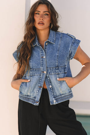 Colete de jeans de bainha elástico de lavagem azul de Ashleigh Blue