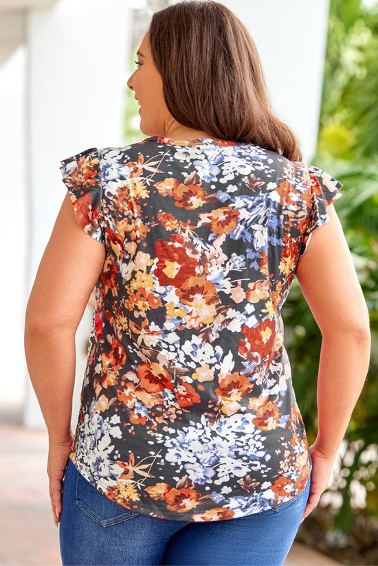 Manga de aleteo floral vintage multicolor más top