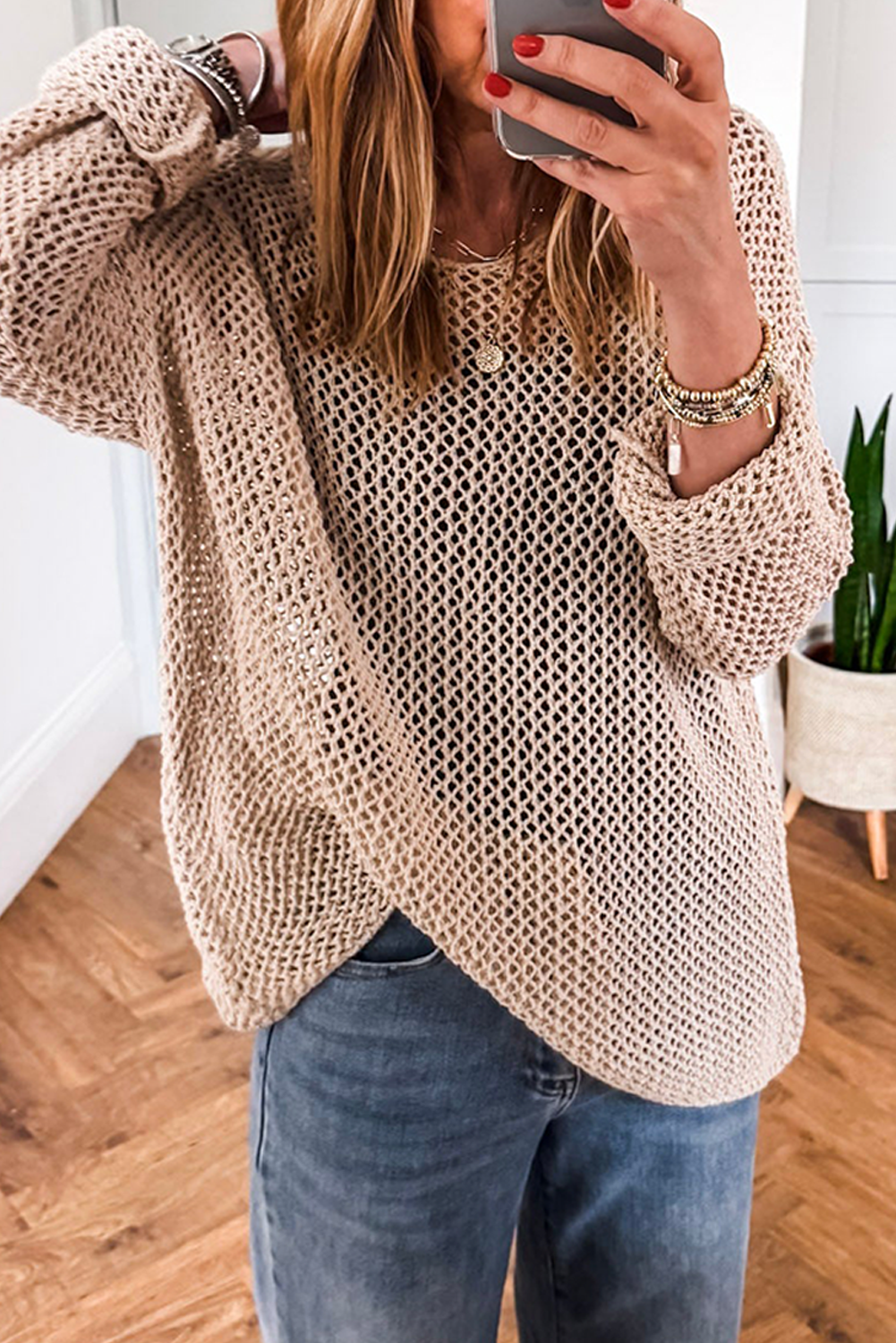 Suéter de jersey de crochet hueco de humo