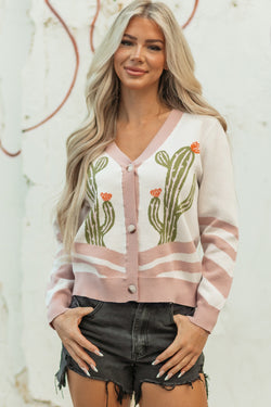Cardigan con maglione anteriore abbottonato di cactus al deserto di albicocche