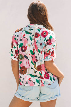 Blusa a manica corta a taglio a vmulla floreale rosa