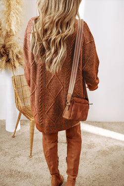 Robe de pull en vrac en tricot de câble à café