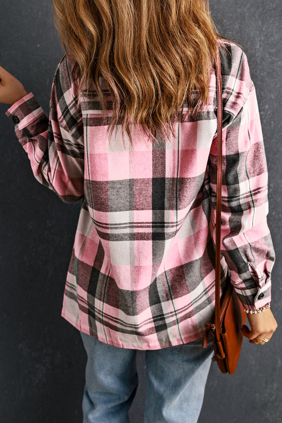 Camicia tascabile con abbottonatura plaid rosa