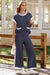 T-shirt à empoche de couleur bleu marine et pantalon de jambe large
