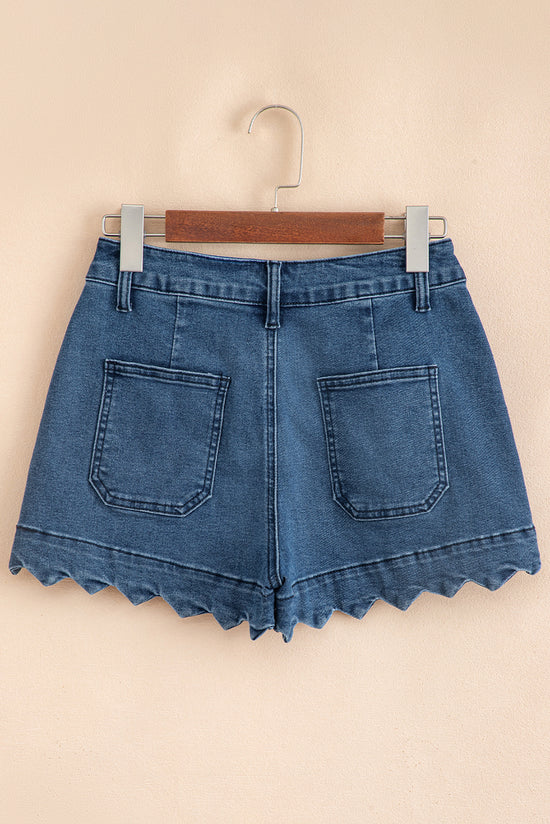 Sail Blue Shorts de jean de la taille haute de l'ourlet feston