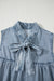 Beau Blue Bowknot Neck sin mangas con volantes Vestido de chambray