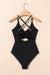 Black Ric Rac Trim Contrastato Patchwork Caltout One Piece Swimsuit