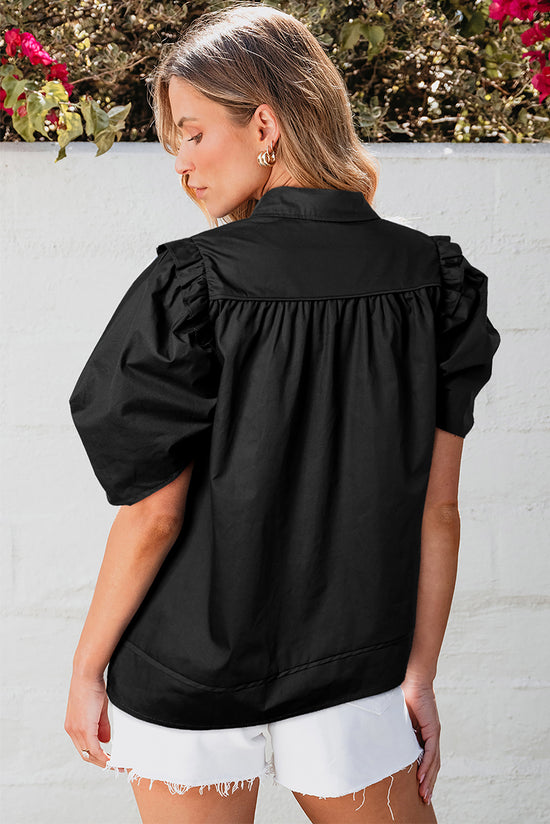 Camicia sciolta nera nitida manica