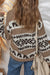 Dark Khaki Etnic Geometric Pattern Pulsante Front V Neck Magiolo Cardigan