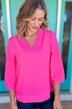 Chemisier froissé à manches bracelet et décolleté en V Moonlight Jade