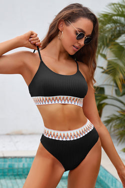 Bikini con textura negra Bikini Bikini High Winist 2 PCS Swimsuit