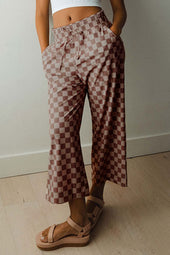 Pantalon décontracté khaki à carreaux élastique