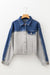 Dusk Blue Color Block Patchwork Flap Detail Distress Denim Jacket